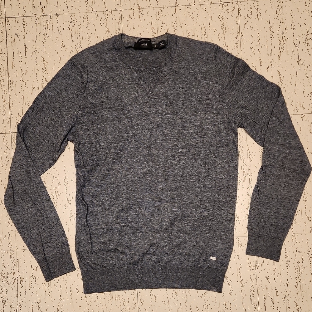Hugo Boss Grey Italian Yarn Lightweight Knit Crewneck Pullover Sweater